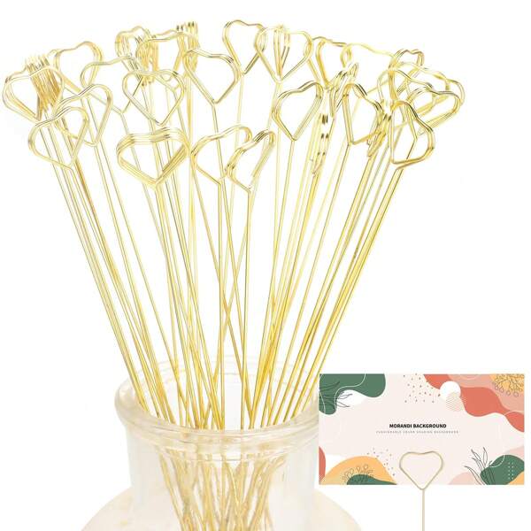 40pcs- Metal Flower Card Holder, Metal Bouquet Card Holder And Heart-Shaped Flower Tag Photo Memo Holder, Suitable For Bouquet Decoration, Wedding Flower Stand Decoration, Photo Card Holder, Flower Stand Decoration Card Holder, Party Blessing, Flower Packaging, Banquet, Festival, Party, Wedding, Birthday, Anniversary, Table Decoration, Mother's Day Graduation Ceremony, Multi-Functional Bouquet Holder (Heart-Shaped) ﻿