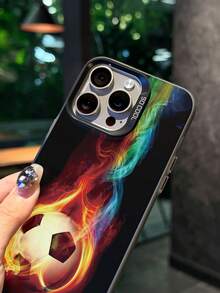 1 carcasă de telefon neagră, cu design modern cu tematică de fotbal în flăcări, rezistentă la șocuri și zgârieturi, potrivită pentru utilizare zilnică și călătorii, compatibilă cu XR/11 Pro Max/7P/8P/12 Pro/12 Pro Max/13 Pro/13 Pro Max/14 Pro/14 Pro Max/15 Pro/15 Pro Max/14/15Plus/16E/16 Pro/16 Pro Max/SMART8, Galaxy A55/A15/S23/S24/S25, ultra impermeabilă și anti-cădere. - Negru - Vizualizare 5