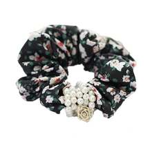 Korean Style Pearl Scrunchies - Fashion Floral Fabric Hair Ties Women - Korean Flower Accessoriesvalentine's Day RFC0 - 10-黑色花卉 - 查看 1