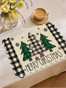 2pcs/4pcs Set Creative Christmas Party Linen Insulated Mat With Wavy Edge Non-Slip 12*18 Inch Heat Resistant For Christmas Holiday Farmhouse Family Party & Party Decoration Placemat