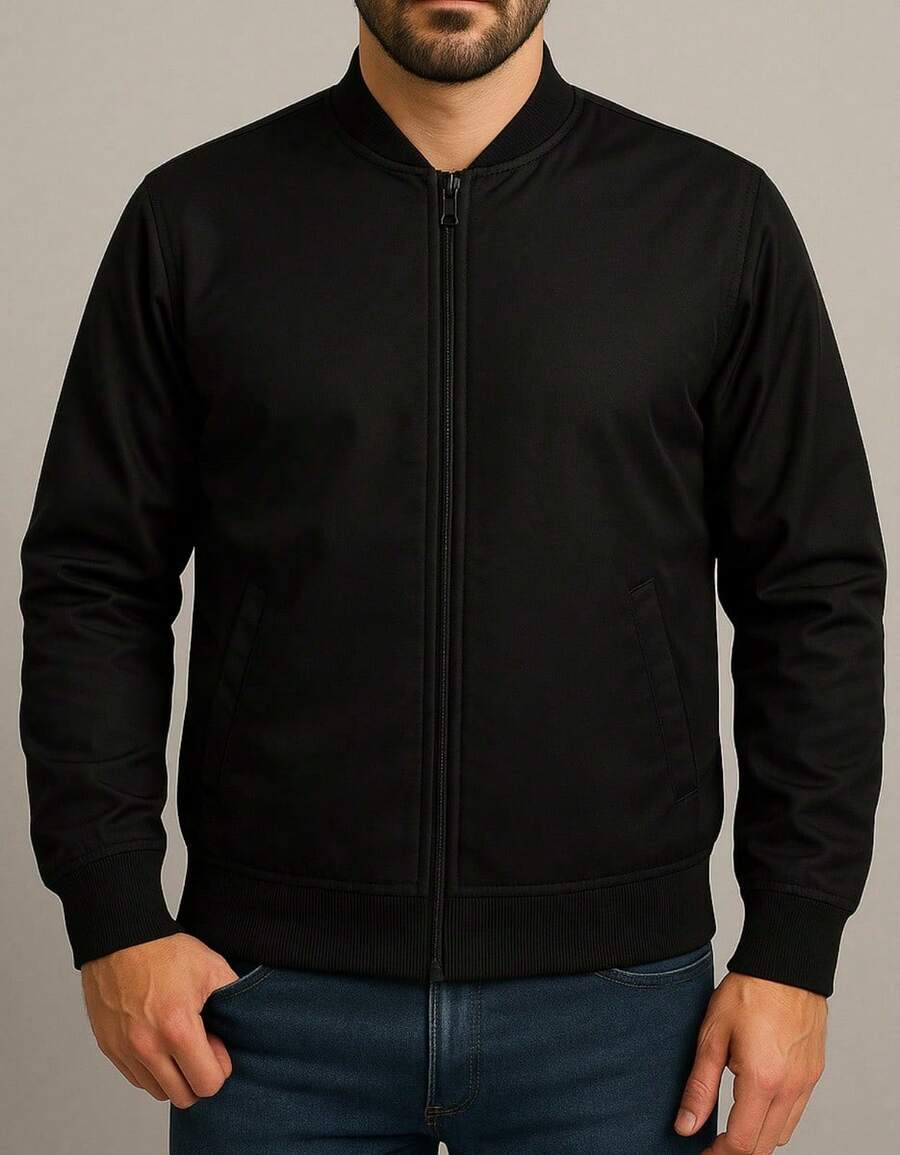 Men's Chimpa Bomber Jacket With Zipper And Pockets - 黑色 - 查看 1