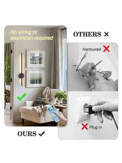 USB Rechargeable Wand Verlichting Black/Gold, 50/80cm, Touch Switch, Remote Control, Dimmable, Timer Infrared Sensor, No Wiring, Aluminum Lampshade, Battery Ideal Bedroom, Living Room, Staircase view 9