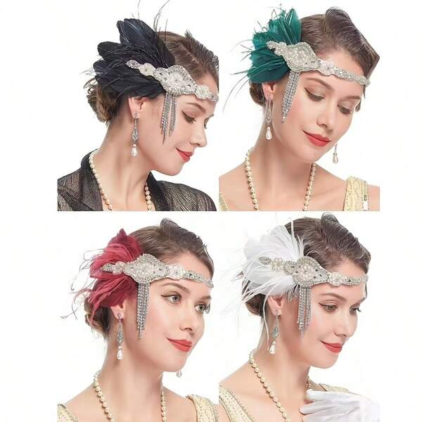 1920s Jazz-Inspired Retro Feather & Rhinestone Headpiece, Weaving Glamorous Dreams For Halloween Party