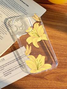 1 件 Ins 风格粉色花卉百合花和蝴蝶图案透明软手机壳，兼容 11/12/13/14/15/16 Pro Max 防水防震防摔防刮