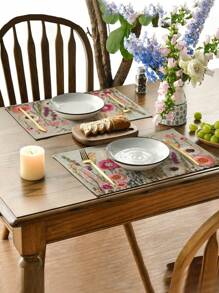 4 件/6 件彩色刺绣花朵餐垫，矩形桌布，可水洗，适合家庭聚餐、咖啡桌、耐用的厨房和餐厅装饰、派对和场景的桌面装饰、家居装饰