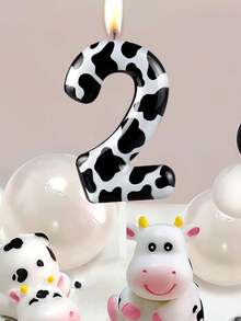 Black & White Cow Spot Print Numbered 0-9 Birthday Animal Theme Anniversary Celebration Party Cake Decorative Candles - Multicolor - View 5