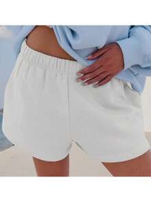 Women Athletic Shorts Loose Fit Solid Color Drawstring Sweatshorts For Yoga Running - 灰色 - 查看 3