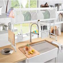 Dish Drainer, 3-Tier Stainless Steel Dish Drainer With Drip Tray, Dish Drainer With Cup Holder, Dish Dryer For Kitchen Counter - White-85*28*77cm - View 2