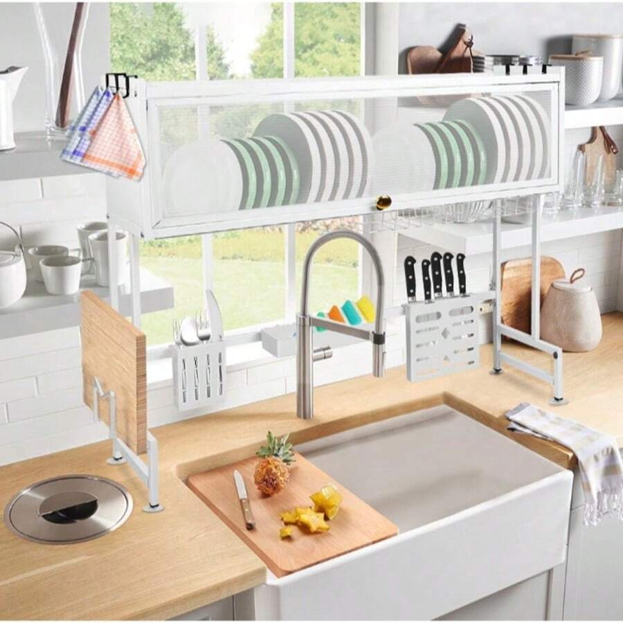 Dish Drainer, 3-Tier Stainless Steel Dish Drainer With Drip Tray, Dish Drainer With Cup Holder, Dish Dryer For Kitchen Counter