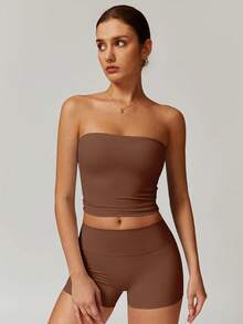 MASKERT 春夏女运动服背心健身服紧身跑步服高弹健身瑜伽服套装家居休闲舒适亲肤透气 - 巧克力棕 - 查看 7