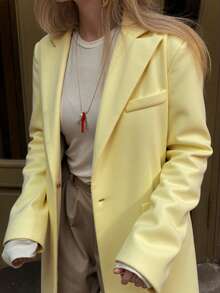 Abrigo largo recto de mujer de color amarillo mostaza sólido, versátil para uso diario, ir a la oficina y varias ocasiones, otoño/invierno - Amarillo - Ver 9