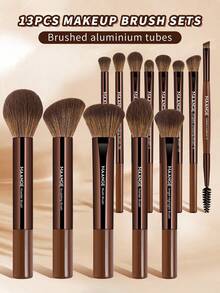 MAANGE 13/15/17/18/21件套化妆刷套装，包含14支化妆刷+1个化妆包+2个化妆海绵，包括粉底刷、腮红刷、散粉刷、眼影刷、睫毛刷、眉刷、唇刷、高光刷和遮瑕刷。化妆刷套装，旅行化妆刷套装，送给女性和女孩的礼物。 - 鏽棕色 - 查看 14