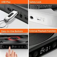 1 Piece Portable Rechargeable Bluetooth CD Player Hi-Fi Stereo Sound Transparent Cover Retro Modern Design Supports CD CD-R CD MP3 Durable Metal Plastic Audio Player For Home Car Travel Daily Use - Black - View 3