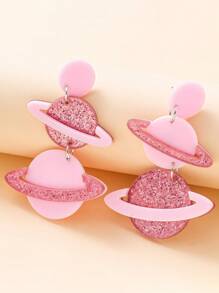 1 Pair Of Natural Element Planet Design Acrylic Composite Process Ear Needles And Earrings Are Dopamine Accessories For Fashionable Women