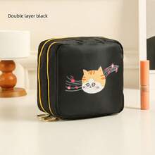 1pc Cartoon Cat Double-Layer Sanitary Pad Storage Bag, Lipstick Foundation Eyeshadow Cosmetic Organizer Bag, Large Capacity Portable Feminine Hygiene Pad Pouch, Wallet, Purse In Purse, Valentine's Day Gift, Back To School - Multicolor - View 18