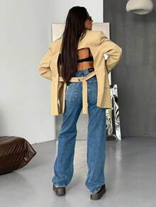 SQUALO Women's Wide Leg Color With Pocket Details Destroyed Retro Washed Street Style Jeans Ripped And Cutout Wide Leg Jeans - Aquarius Blue - View 4