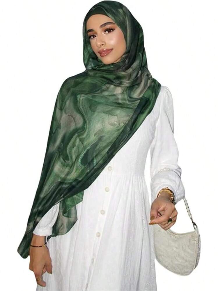 Watercolour Floral Printed Hijab Scarf Women Soft Modal Cotton Instant Hijab Wraps Shawls Long Scarves - Color 8 - View 3