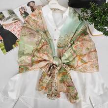 100% Mulberry Silk Scarf For Women Lightweight Long Scarves Beach Wraps Cover Up -Travel Photography Scarfhalloween - 淺綠色 - 查看 7
