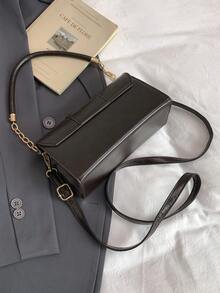 新款时尚方形扣单肩包，女士简约单肩斜挎包，锁扣腋下包，百搭 - 咖啡 - 查看 9