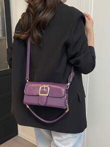 新款时尚女士小方形单肩包，简约时尚单肩斜挎包，带锁扣，百搭通勤腋下包 - Mauve Mist - 查看 5