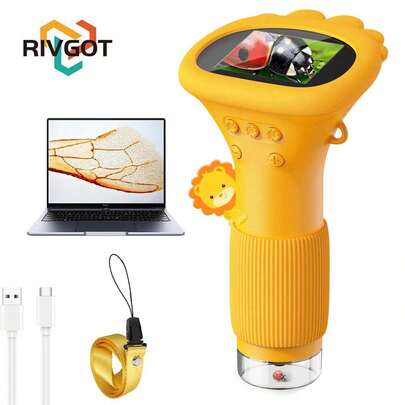RIVGOT Kids Microscope Pocket Microscope -1000X Portable Microscope For Kid | Photo And Video Mini Microscopes | 2'' Digital Little Scientist Microscopes For 3-10 Age Years Old Boys Girls Toys Gifts