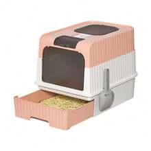 Cat Litter Box, Enclosed Toilet House, Cat Litter Scoop And Deodorizing Bag Box Included, Removable Tray, Load Capacity 15 Kg, Pink/Black/Grey - Hồng - Xem 2
