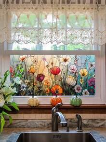 1pc Newly Designed Coloured Glass Window Film, Featuring A Floral Painting Style, With Static-Adhesive PVC Removable Privacy Window Film Decoration. This Opaque, Heat-Insulating, UV-Resistant, Adhesive-Free Window Film Is Suitable For Use In Homes, Bedrooms, Living Rooms, Kitchens, Car Sunroofs, Sunshade Decorations, And Personalized Wall Decals. Wall Stickers Wall Sticker Stickers Home Decor Room Decor