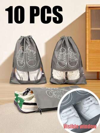 1/5/10/20 piezas Bolsas portátiles para zapatos, bolsas de almacenamiento a prueba de polvo para zapatos, bolsas de viaje universales grandes para hombres y mujeres, cubiertas para zapatos con cordón, bolsas para zapatos de tela no tejida en color negro/gris