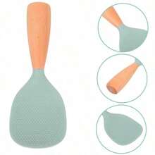1pc   Silicone Kitchen Partner With Wooden Handle :Non Slip Convex Point For Serving Rice, Flat Shovel For Scraping Pot, No Marks, Comfortable Grip With Wooden Handle - màu xanh lá - Xem 2