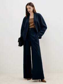 Autumn/Winter Ladies V-Neck Cardigan Outwear, English Style - Navy Blue - View 2