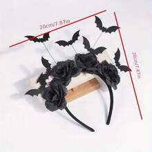1 Halloween Pie Headband - Cute Witch Hat With Black Artificial Flowers, Gothic Bat Hairpin, Dark Role-Playing Accessory - Multicolor - View 3