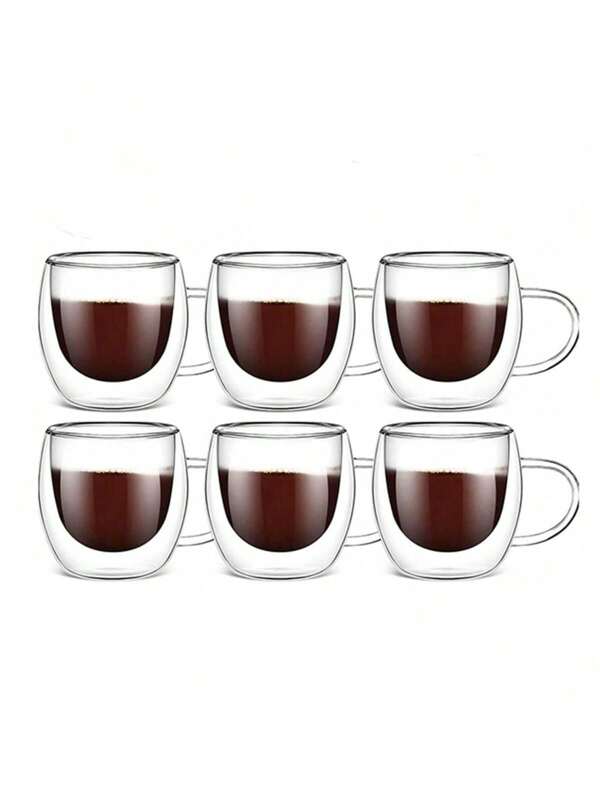 1-2-6pcs 80ml Double Layer Glass Coffee Mug With Handle,Coffee Mug Set,Tea Mug Set,Thermal Insulation And Anti-Scald. Suitable For Espresso, Tea Bags.