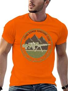 S~5XL Classic  Cotton Tee | Unisex American Size | 180gsm Fabric | Men's Vintage Military Sniper Graphic T-Shirt Funny Long Range Shooting Design Casual Wear Gift For Gun Enthusiasts Print | Beach & Casual Wear - 橘色 - 查看 6