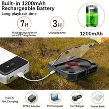 1 Piece Portable Rechargeable Bluetooth CD Player Hi-Fi Stereo Sound Transparent Cover Retro Modern Design Supports CD CD-R CD MP3 Durable Metal Plastic Audio Player For Home Car Travel Daily Use - Black - View 4