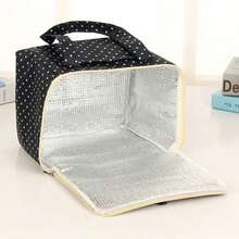 1 pieza Bolsa de picnic de tela Oxford con estampado de lunares, bolsa de hielo cuadrada de gran capacidad, bolsa bento portátil, bolsa de almuerzo