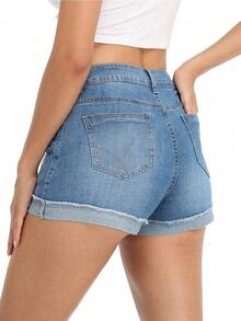 女式前扣口袋简约时尚休闲牛仔短裤