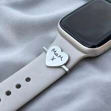 Personalised Watch Band Heart Charm | Name Or Initials | Smart Watch | Custom Engraved Handwriting | Gift For Her | Water Resistant Plating - Multicolor - View 5