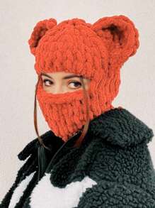 1 Piece Cute Women's Knitted Hat Thick Knitted Handmade Beanie Hat With Bear Ears Design, Super Soft, Super Warm, Multiple Colors Available Daily Casual Warm Hat, Fall / Winter