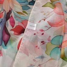 100% Mulberry Silk Scarf For Women Lightweight Long Scarves Beach Wraps Cover Up -Travel Photography Scarfhalloween - 橘色 粉紅色 藍色 花 - 查看 8