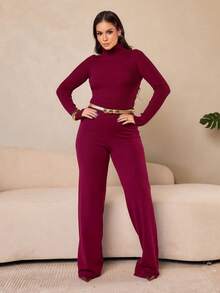 Cacharrel Feminina Tricot Blusa de Frio Gola Alta Manga Longa Básica Clássica Tricô Moda Outono/Inverno