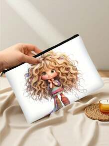 带有可爱小女孩图案的双面化妆包、旅行洗漱用品收纳袋、家用钱包铅笔袋、学校学生收纳袋文具袋、教师组织者礼物印花收纳袋、小女孩最喜欢的旅行包、礼物朋友家人女性和小女孩最喜欢的化妆品收纳袋、旅行旅行包杂物收纳袋、零钱化妆品眼镜收纳袋