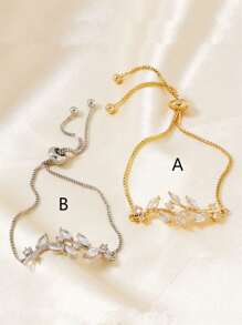 1只金色葉子和小麥穗設計的銅手鐲,鑲有立方氧化鋯,適合女性在日常生活、約會和派對場合佩戴