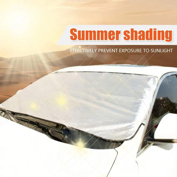 1pc Universal Car Windshield Cover, Suitable For Snow And Sun, Polyester Fiber, All-Weather Protection, Summer Sunshade And Winter Snow Proof, Essential Vehicle Accessory, Car Owner Gift
