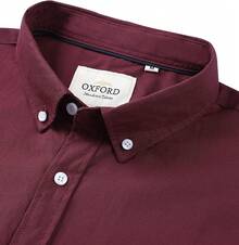 Men's Short Sleeve Oxford Shirt Regular Fit Button Down Collar Shirts With Pocket-20256688 - 酒紅色 - 查看 5