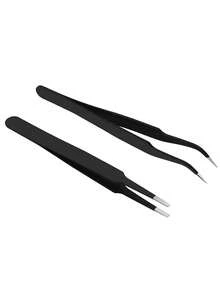 1/2 Stücke Nagel-Kunst Edelstahl Pinzette Schwarze Ellbogen Hand Zelt Clip Haar Picking Nagel Transplantation Wimpern Gerade Pinzette