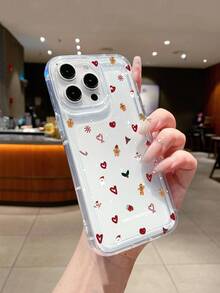Christmas Gingerbread Man Red Heart Print Phone Protective Case, Snowman Snowflake Santa Claus Candy Cane Graphic Print Transparent Phone Case, Airbag Cushion Full Coverage Shock-Proof Anti-Fall TPU Soft Case, Compatible With IPhone & Galaxy Phones