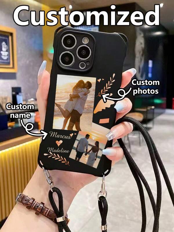 Funda de teléfono cruzada personalizable con foto + nombre en diagonal, correa de muñeca tejida a mano con apertura en las cuatro esquinas y colorida, correa cruzada para el hombro, funda de teléfono suave y protectora compatible con iPhone 17pro/17Air /17/17promax16/11/16pro/16plus/16promax/16e/15Promax/13/14/12/XS/XR/7G/8P, colgante adecuado para iPhone 15Promax, 13, 14, P11, para llevar en la mano o cruzado, funda protectora suave y de moda para P12, XS