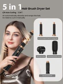 PinkSings Champagne 6 In 1 Hair Dryer Brush Set 60000RPM High Speed Auto Wrap Curling Iron 3 Temperature 1000W Powerful Negative Ionic Blow Dryer With Styler Volumizer, Hot Air Brush, Left&Right Curler Wand,Thermal Brush Set - EU F Type Plug(220-240V) - View 5