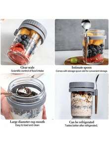 1pc Overnight Oats Containers With Lid And Spoon, 16oz Sealed Oatmeal Jars WithMeasurement Markings, Mason Jars With Lids, Airtight Cereals Containers With Lid And Spoon, Ideal For Overnight Oats, Cereals, Salads And More, Breakfast, Salad, Yogurt Cup, Salad Cup, Portable Cup For Outing Picnic Camping Overnight Oatmeal Cup With Spoon And Lid, Portable Breakfast Milk Cup, Glass Salad/Yogurt Cup For Women