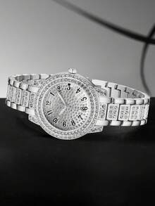 6件套女士银合金表带首饰套装，奢华经典数字刻度圆形表盘石英表，包含手链、项链、戒指和耳环，适合日常佩戴，是送给朋友或母亲的完美礼物。